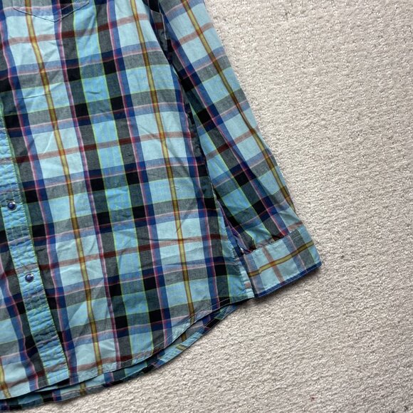 Wrangler Shirt Womens S Blue Plaid Retro Western Pearl Snap Long Sleeve Boho - Picture 3 of 13
